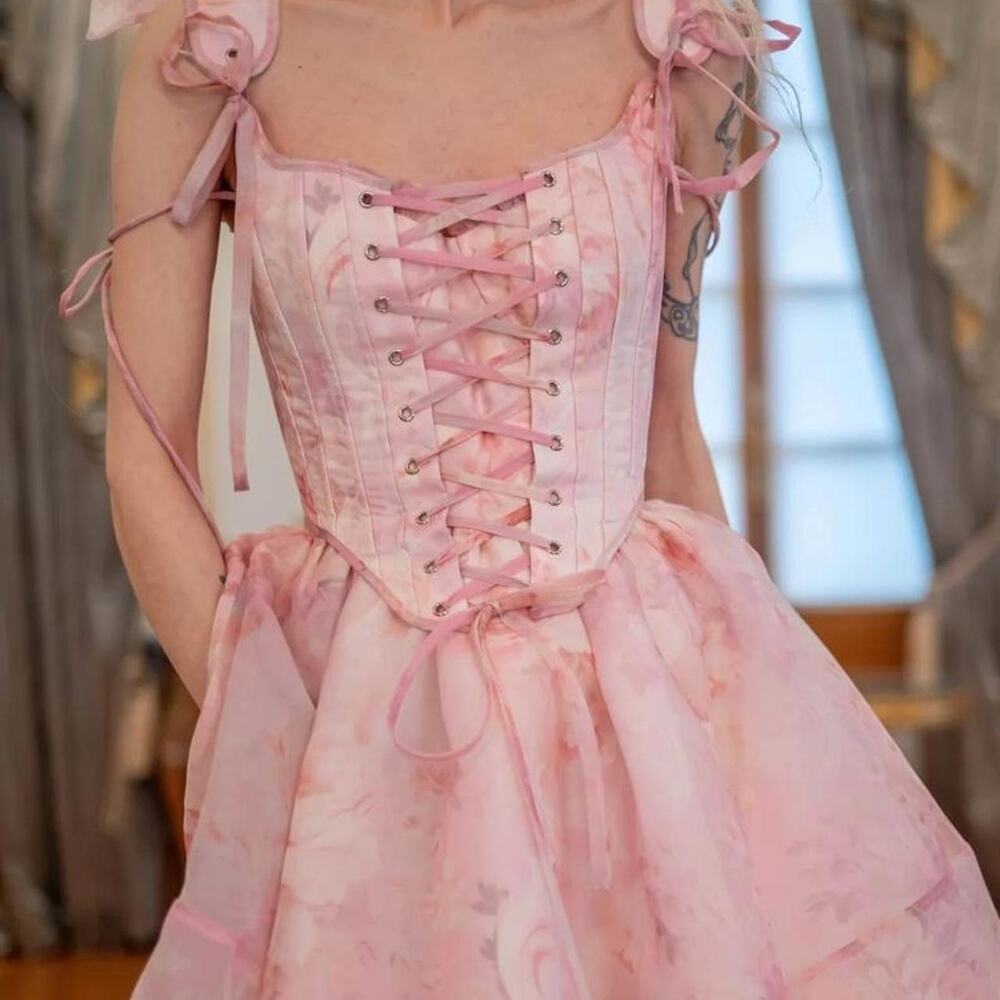 Fanciful Doll Club Fantasy Rose Galatea Corset Top Size 2 Pink Floral NWT